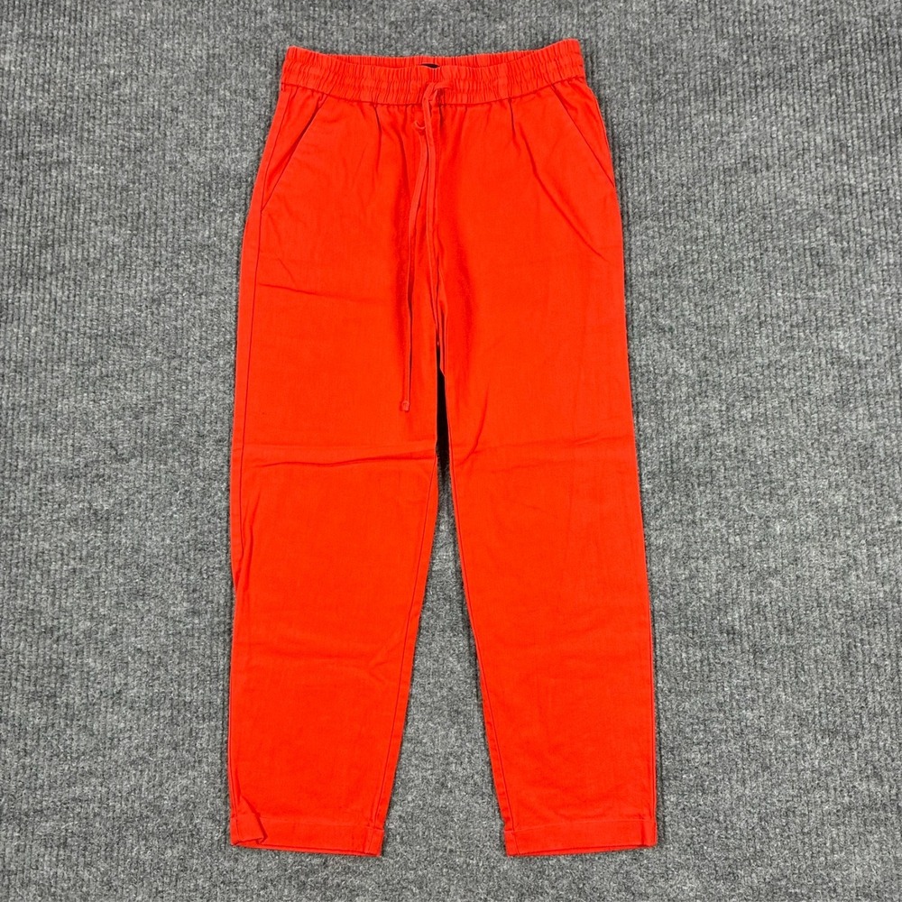 J.Crew Womens Cropped Pants Size 0 Orange Linen Blend Drawstring Pull On
